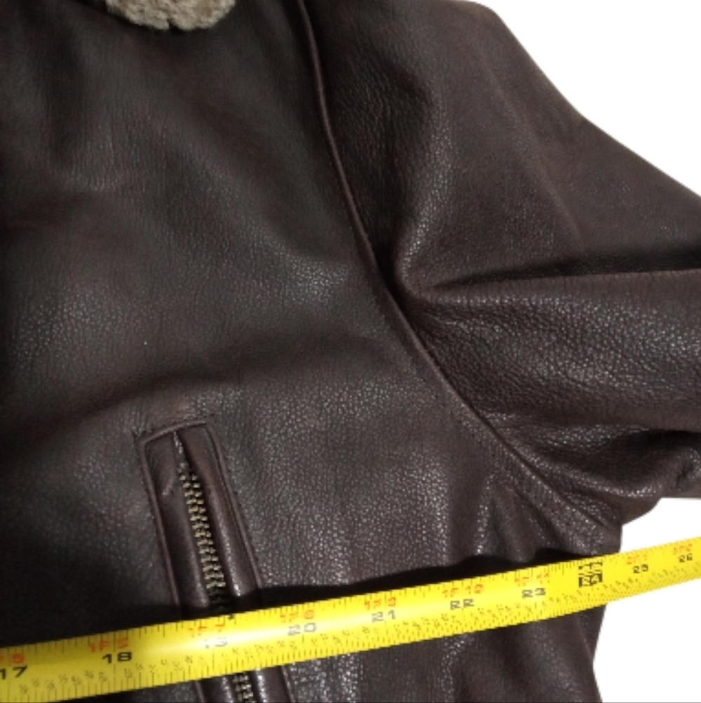 Banana Republic Brown Leather Rancher Zip Detachable Shearling Collar Jacket Med - Picture 9 of 15